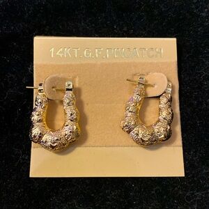 Y2K Vintage 14KT G.F. Pincatch Textured Hollow Hoop Earrings Deadstock